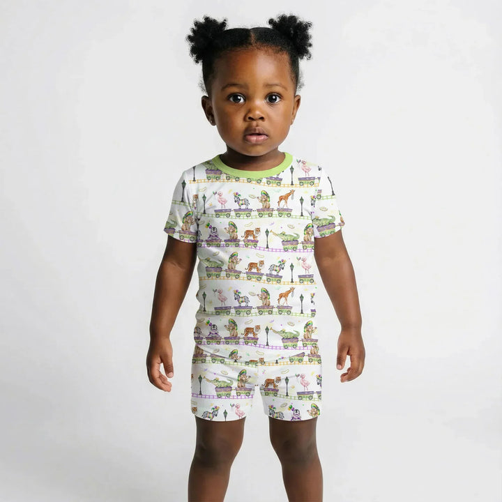 Mardi Gras Jungle Krewe Bamboo Two Piece Short Sleeve Shorts Pajama Set