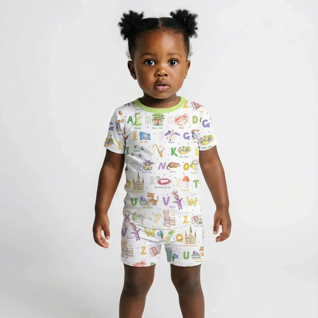 Alphabet of Lousiana Bamboo Two Piece Short Sleeve Shorts Pajama Set