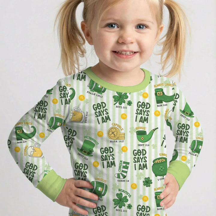 God Says I Am - Lucky & Loved Bamboo Two Piece Long Sleeve Pajama Set