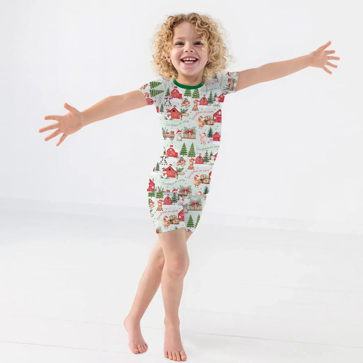 Christmas on Farm Bamboo Two Piece Short Sleeve Shorts Pajama Set