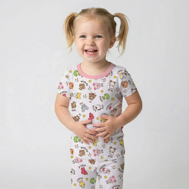 Kawaii Zodiac Bamboo Two Piece Short Sleeve Pajama Set