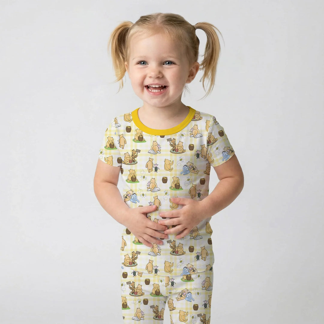 Bear & Friends Yellow Plaid Bamboo Two Piece Short Sleeve Pajama Set