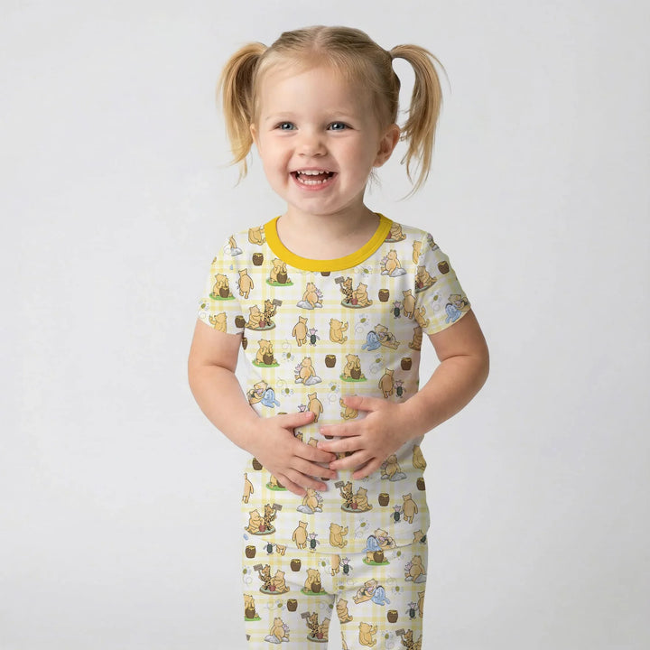 Bear & Friends Yellow Plaid Bamboo Two Piece Short Sleeve Pajama Set