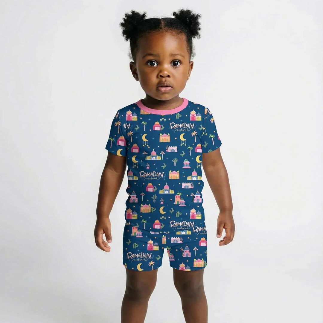 Ramadan Kareem Family Matching Bamboo Two Piece Short Sleeve Shorts Pajama Set
