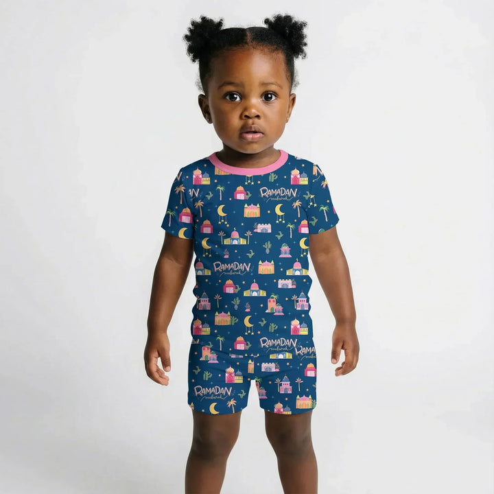 Ramadan Kareem Family Matching Bamboo Two Piece Short Sleeve Shorts Pajama Set