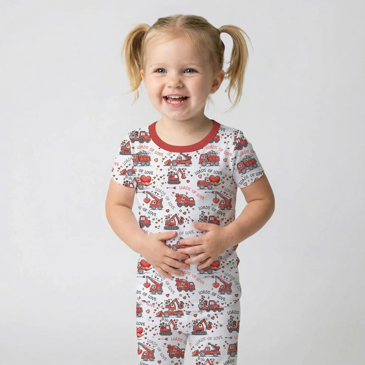 Construction Trucks Loads of Love Bamboo Two Piece Short Sleeve Pajama Set