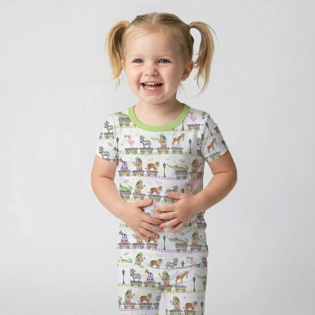 Mardi Gras Jungle Krewe Bamboo Two Piece Short Sleeve Pajama Set
