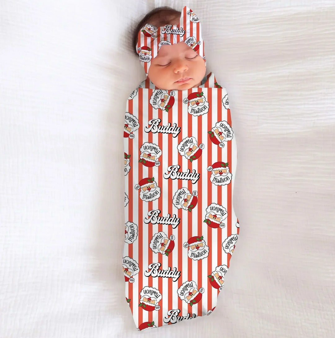 Christmas Santa Claus Custom Name Buddy Bamboo Swaddle Blanket