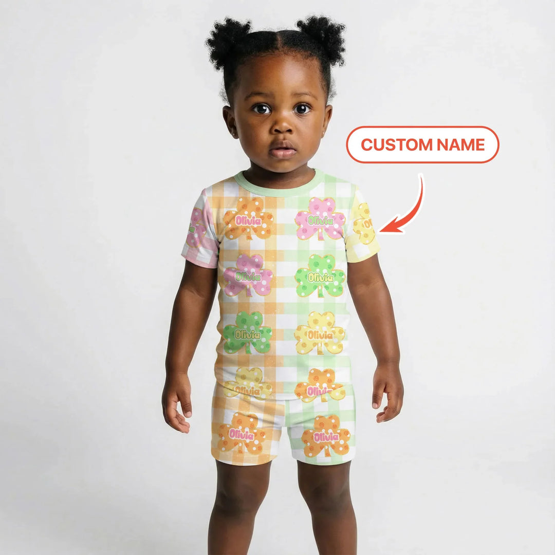 Lucky Shamrock Bamboo Two Piece Short Sleeve Shorts Pajama Set