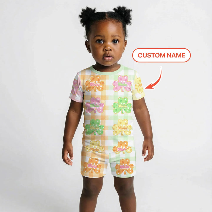 Lucky Shamrock Bamboo Two Piece Short Sleeve Shorts Pajama Set