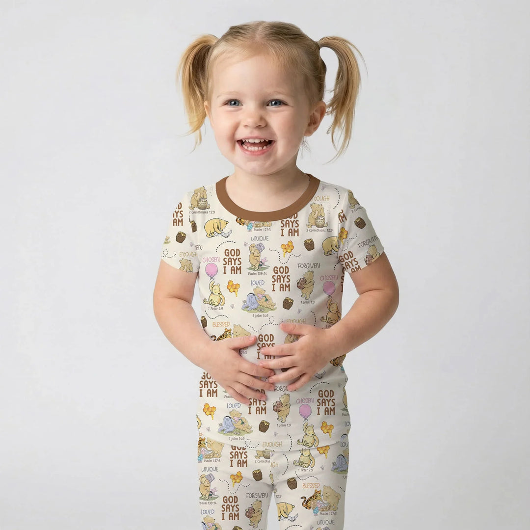 God Says I Am – Little Blessings Bamboo Two Piece Short Sleeve Pajama Set