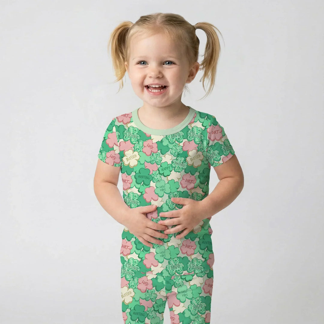 Lucky Vibes Shamrock Bamboo Two Piece Short Sleeve Pajama Set
