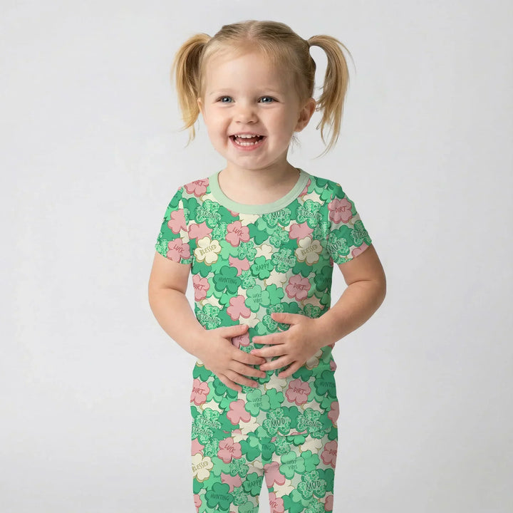 Lucky Vibes Shamrock Bamboo Two Piece Short Sleeve Pajama Set