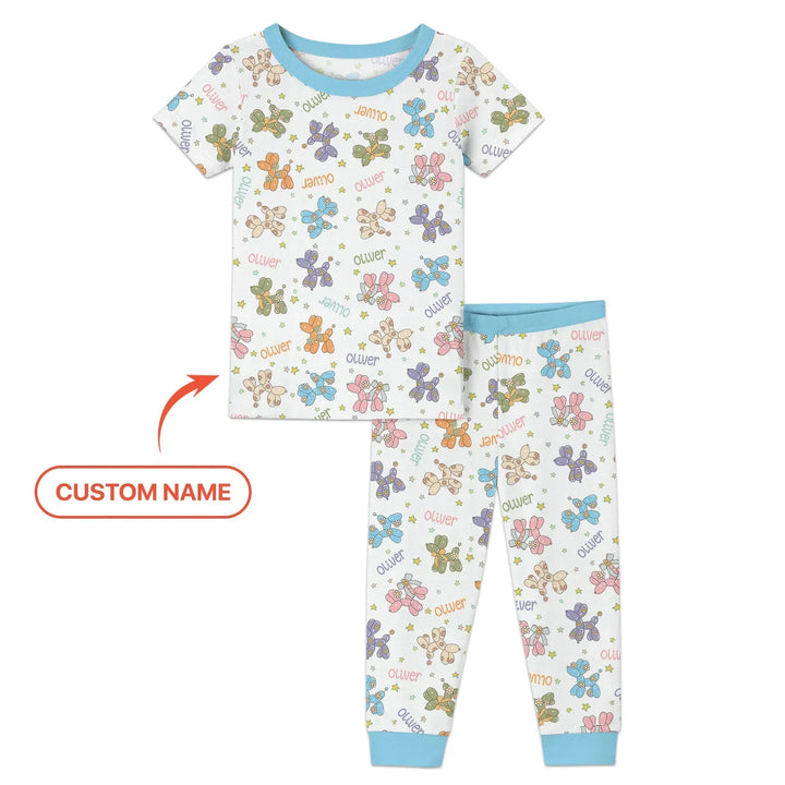 Custom Name Balloon Dog Bamboo Two Piece Short Sleeve Pajama Set