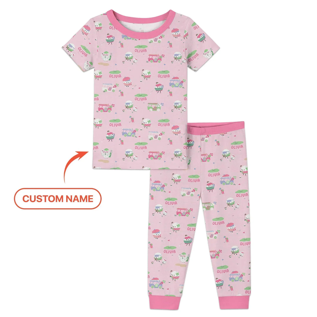 Cute Golf ball Bamboo Two Piece Short Sleeve Pajama Set