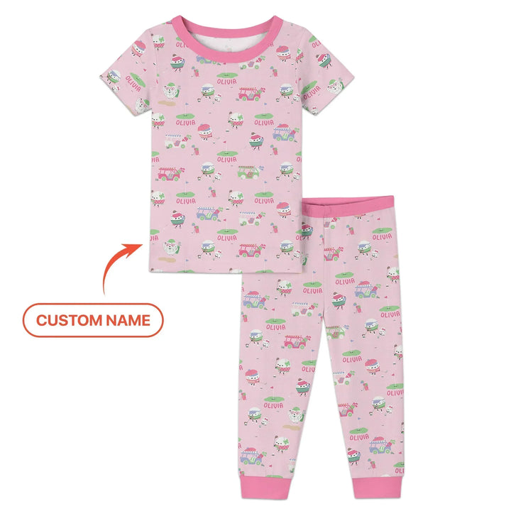 Cute Golf ball Bamboo Two Piece Short Sleeve Pajama Set