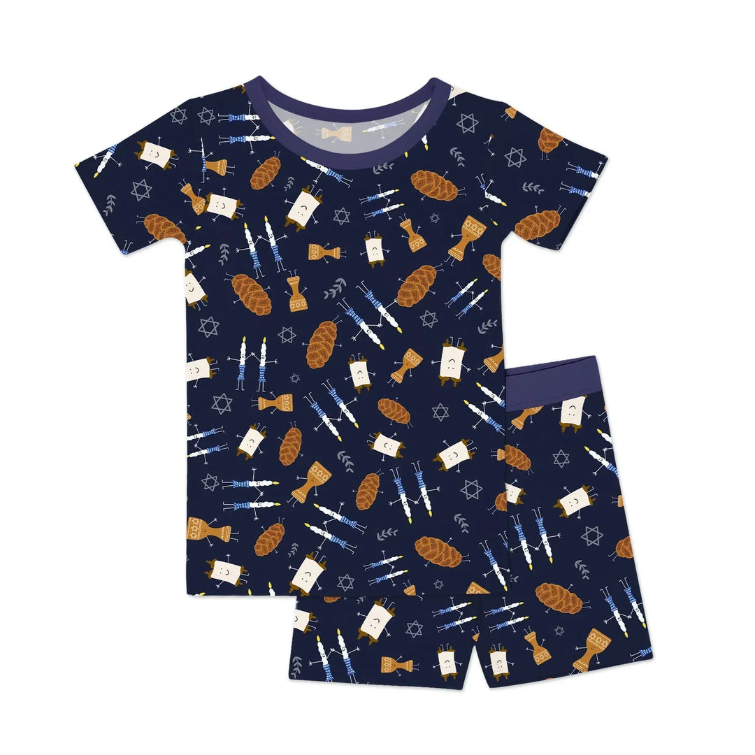 Shabbat Shalom Family Matching Bamboo Two Piece Short Sleeve Shorts Pajama Set