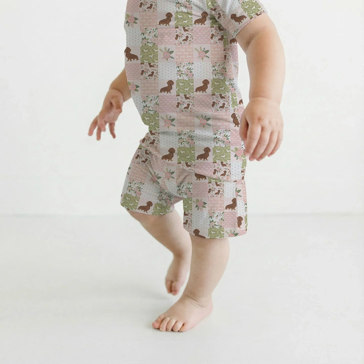 Floral Dachshund Grace Bamboo Two Piece Short Sleeve Shorts Pajama Set