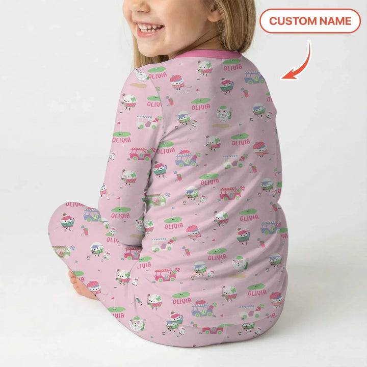 Cute Golf ball Bamboo Two Piece Long Sleeve Pajama Set