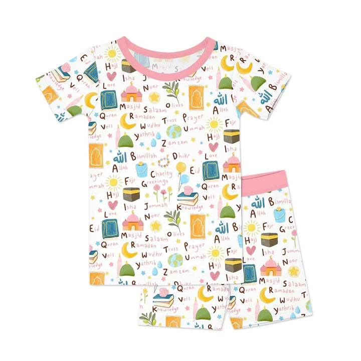 Islamic Alphabet Bamboo Two Piece Short Sleeve Shorts Pajama Set