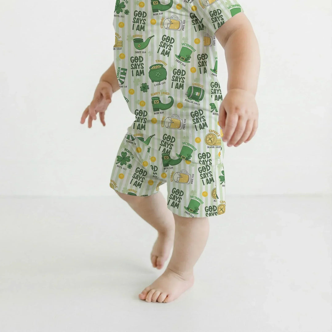 God Says I Am - Lucky & Loved Bamboo Two Piece Short Sleeve Shorts Pajama Set