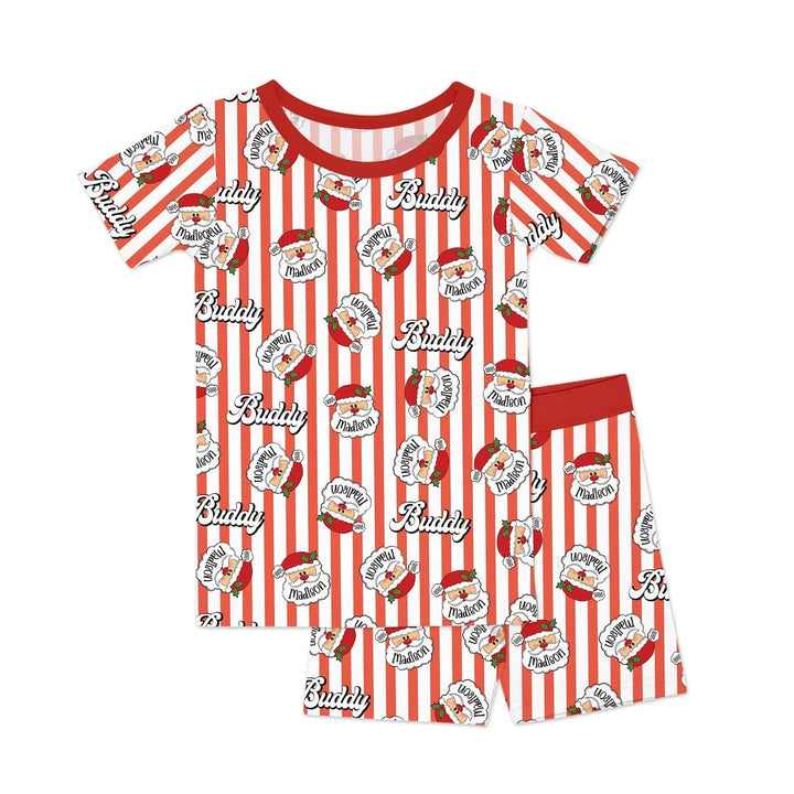 Christmas Santa Claus Custom Name Buddy Bamboo Two Piece Short Sleeve Shorts Pajama Set