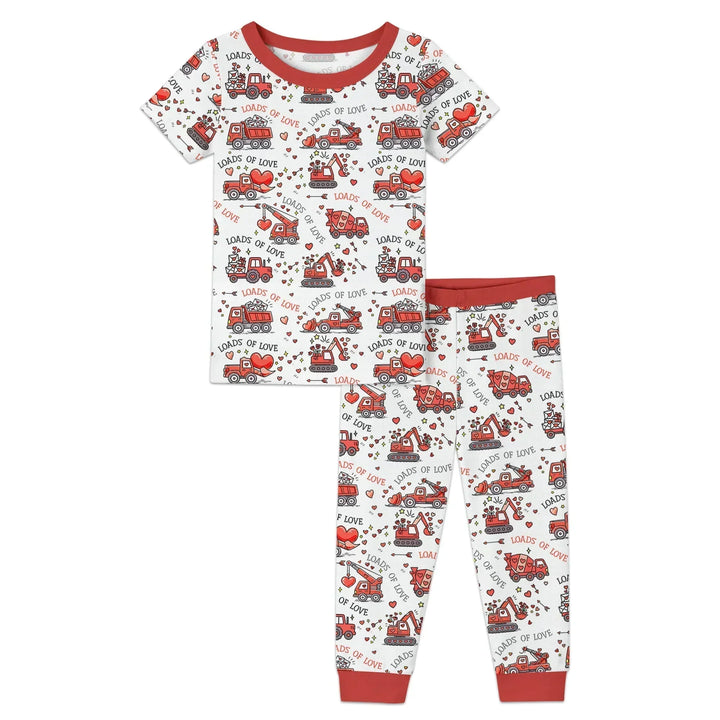 Construction Trucks Loads of Love Bamboo Two Piece Short Sleeve Pajama Set