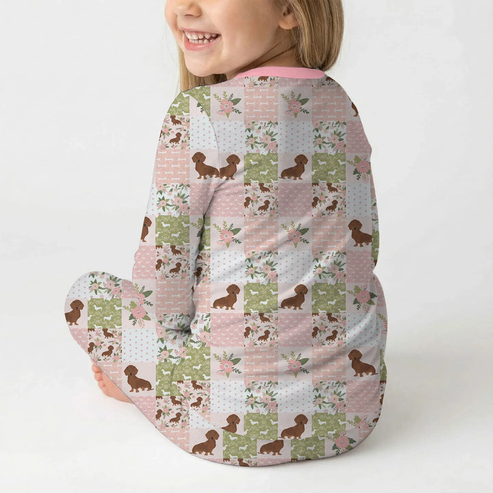 Floral Dachshund Grace Bamboo Two Piece Long Sleeve Pajama Set