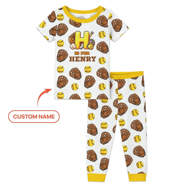 Softball Patterns Customized Bamboo Two Piece Short Sleeve Pajama Set