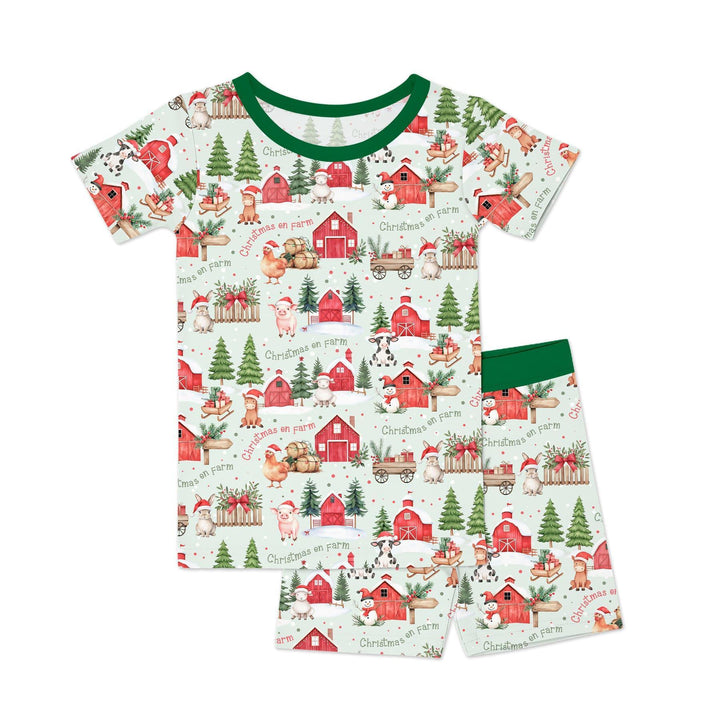 Christmas on Farm Bamboo Two Piece Short Sleeve Shorts Pajama Set