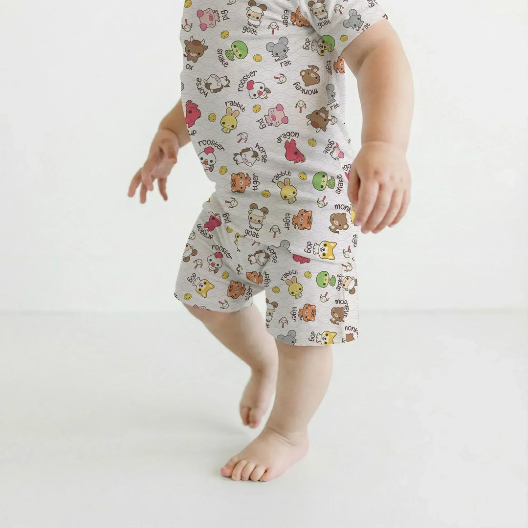 Kawaii Zodiac Bamboo Two Piece Short Sleeve Shorts Pajama Set