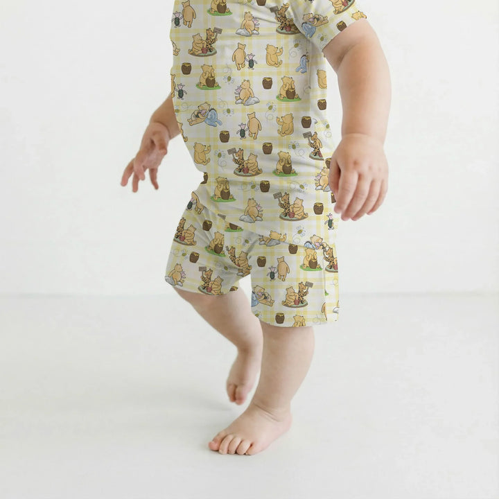 Bear & Friends Yellow Plaid Bamboo Two Piece Short Sleeve Shorts Pajama Set