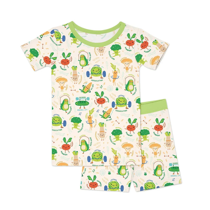 Exercise Veggie Bamboo Two Piece Short Sleeve Shorts Pajama Set