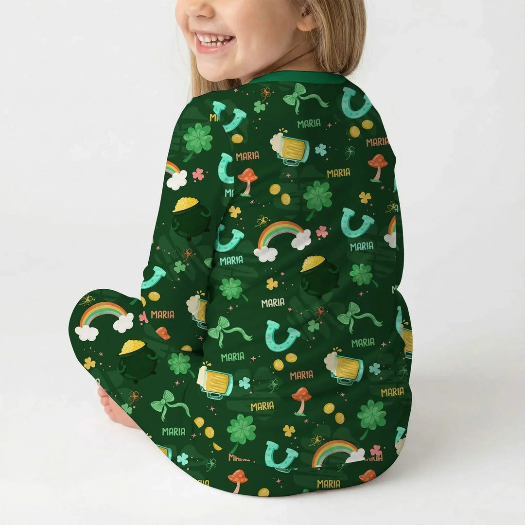 Custom Name Sprinkle Of Luck Bamboo Two Piece Long Sleeve Pajama Set