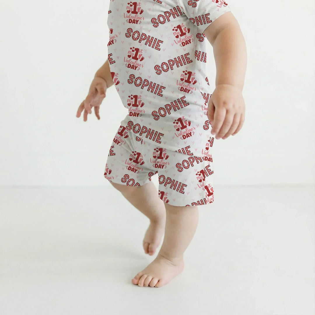 Custom Name My 1st Valentine's Day Bamboo Two Piece Short Sleeve Shorts Pajama Set