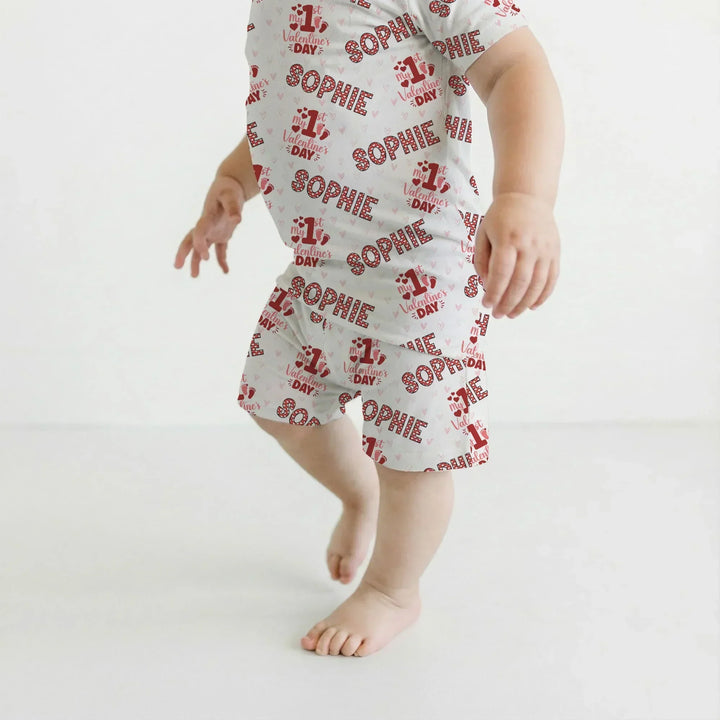 Custom Name My 1st Valentine's Day Bamboo Two Piece Short Sleeve Shorts Pajama Set