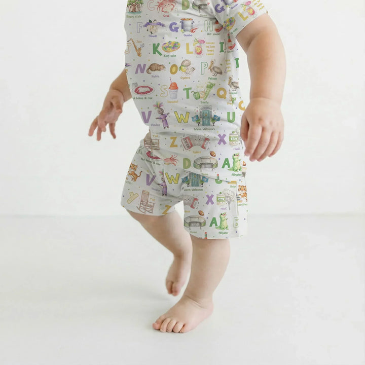 Alphabet of Lousiana Bamboo Two Piece Short Sleeve Shorts Pajama Set