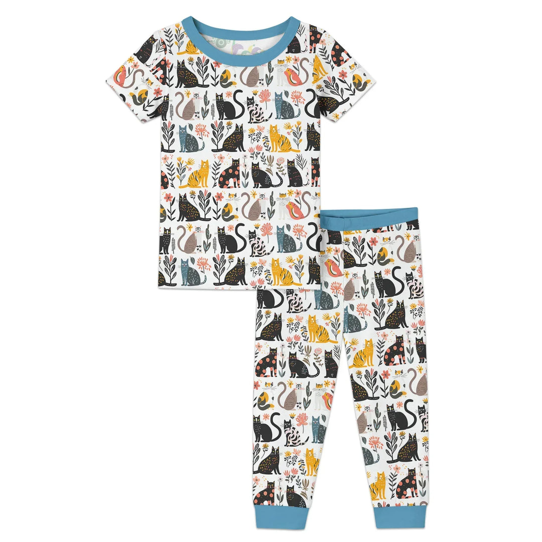 Botanical Cats Bamboo Two Piece Short Sleeve Pajama Set