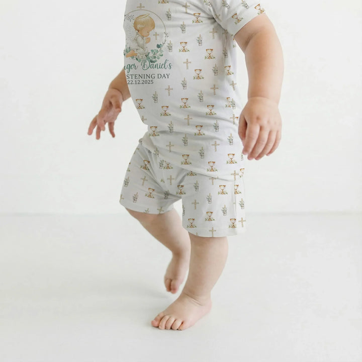 First Christening Day Custom Name Bamboo Two Piece Short Sleeve Shorts Pajama Set