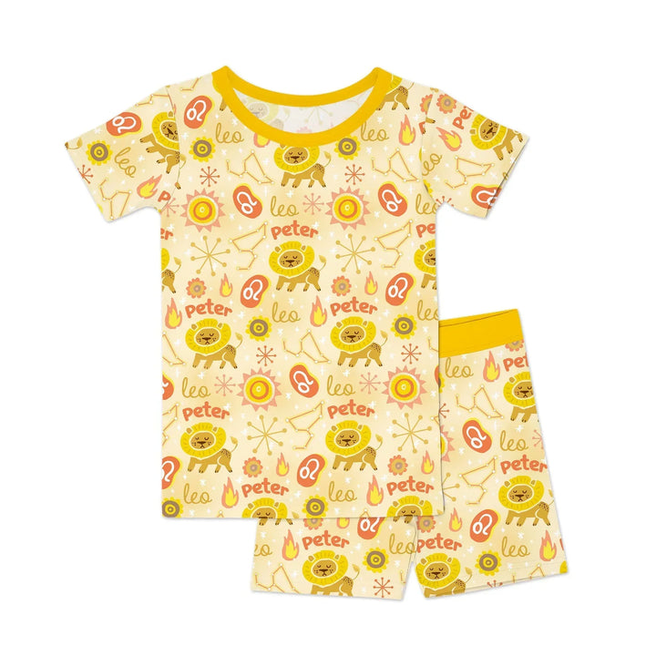 Custom Name Zodiac Leo Bamboo Two Piece Short Sleeve Shorts Pajama Set