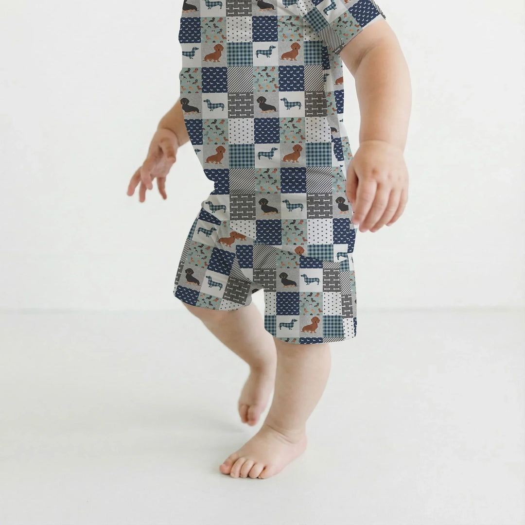 Playful Dachshund Delight Bamboo Two Piece Short Sleeve Shorts Pajama Set