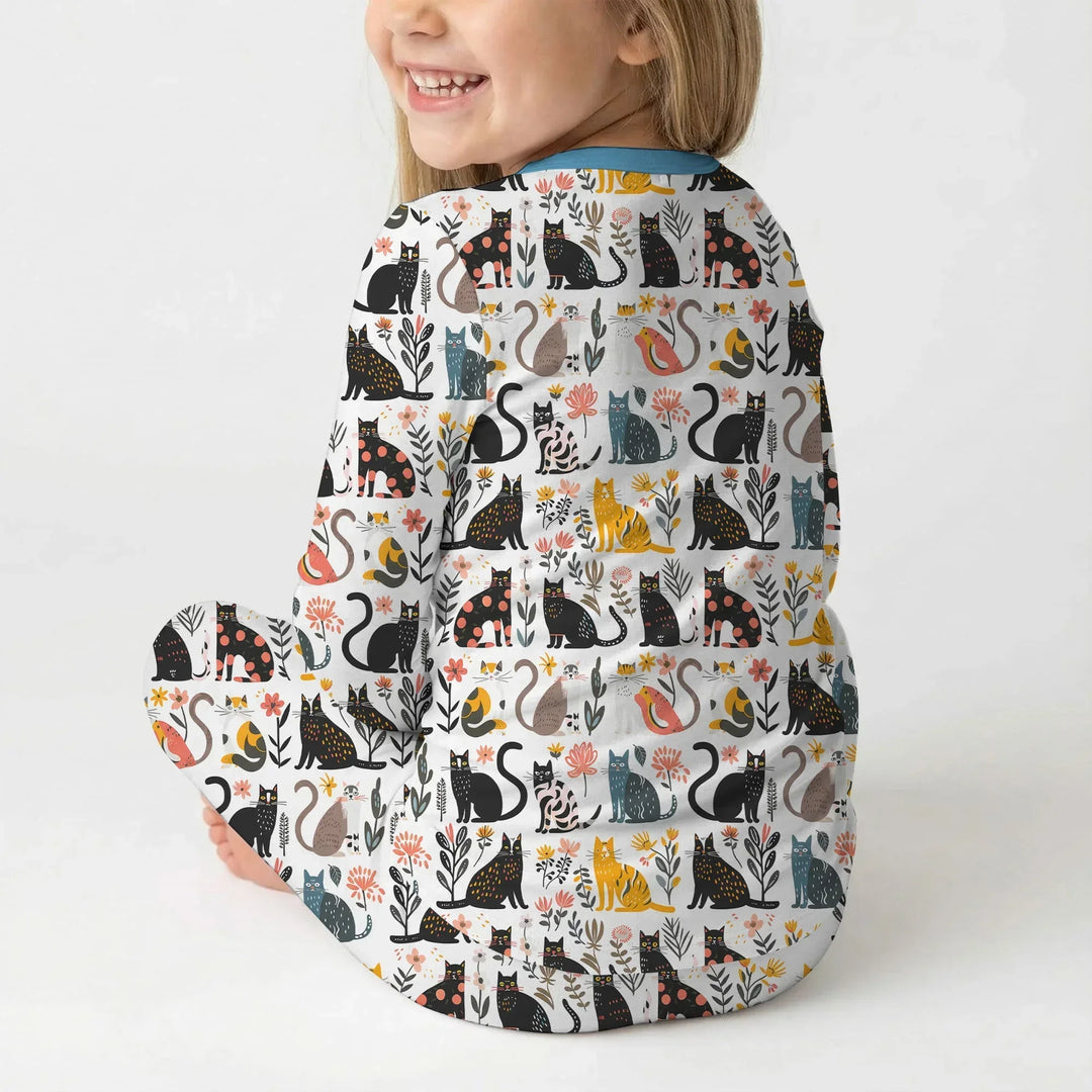 Botanical Cats Bamboo Two Piece Long Sleeve Pajama Set