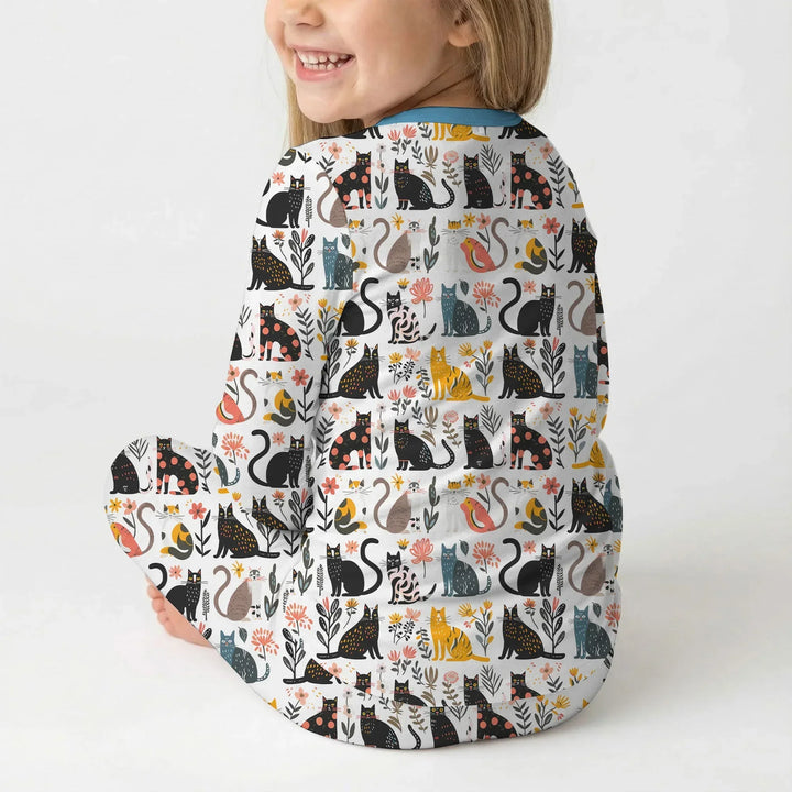 Botanical Cats Bamboo Two Piece Long Sleeve Pajama Set