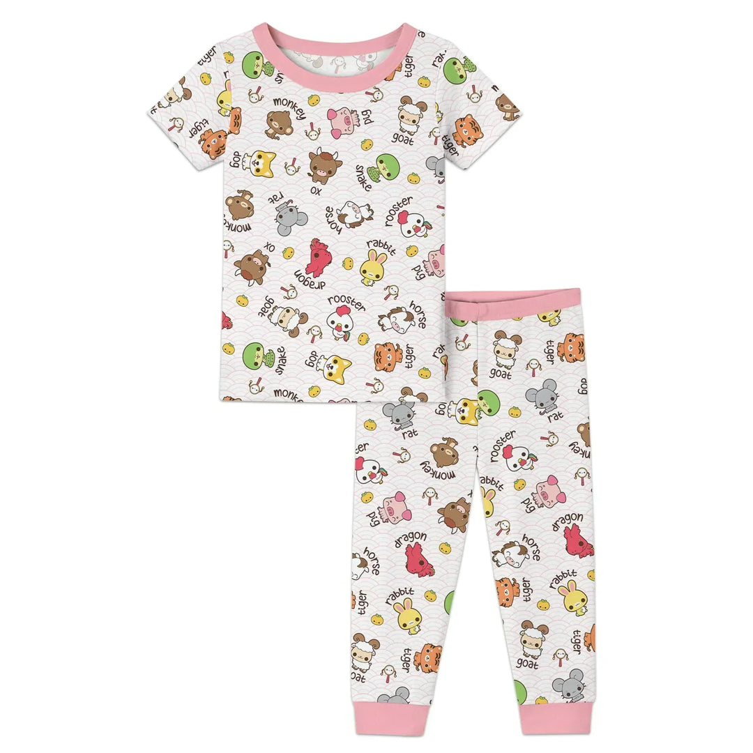 Kawaii Zodiac Bamboo Two Piece Short Sleeve Pajama Set