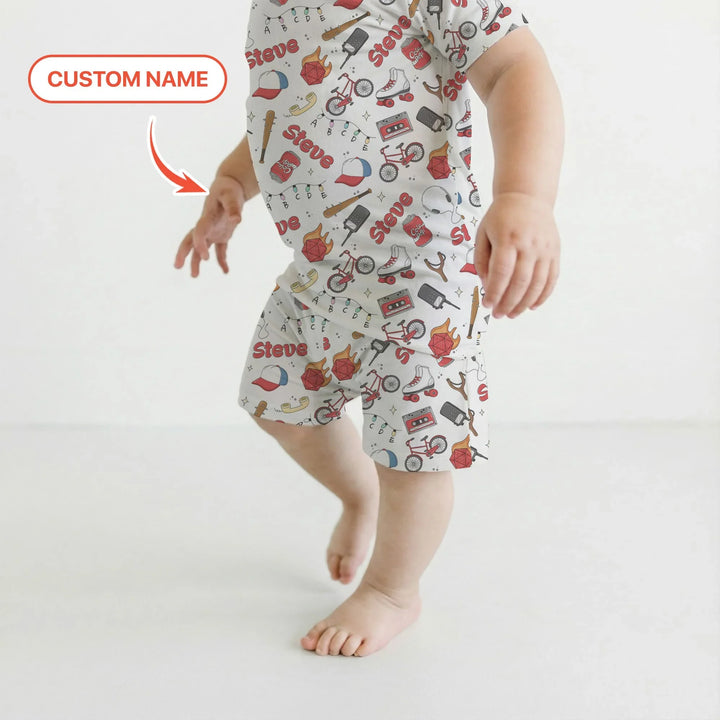Custom Name Kids Adventure Bamboo Two Piece Short Sleeve Shorts Pajama Set