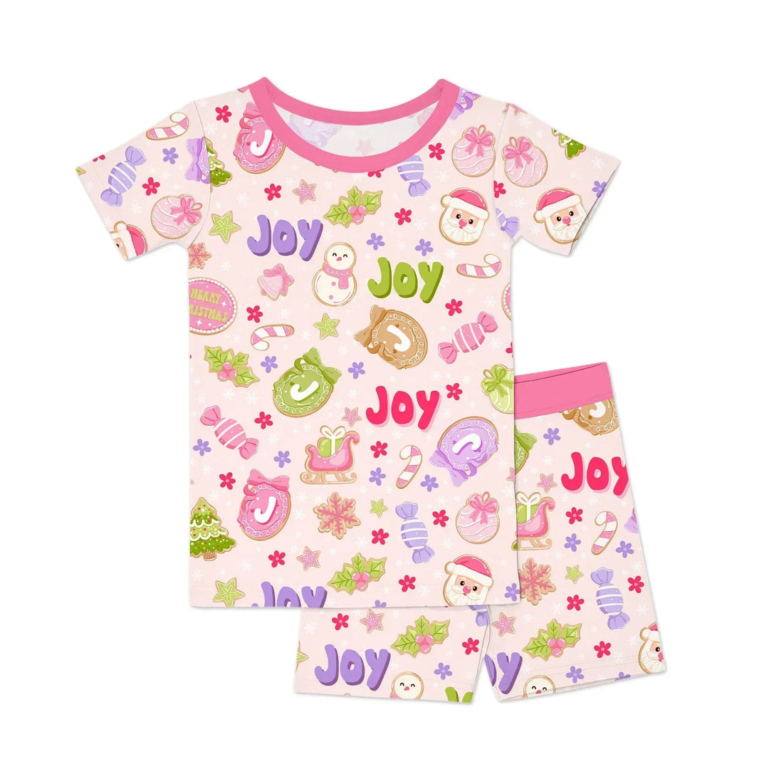 Custom Name Christmas Cookies Bamboo Two Piece Short Sleeve Shorts Pajama Set