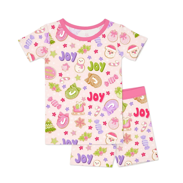 Custom Name Christmas Cookies Bamboo Two Piece Short Sleeve Shorts Pajama Set