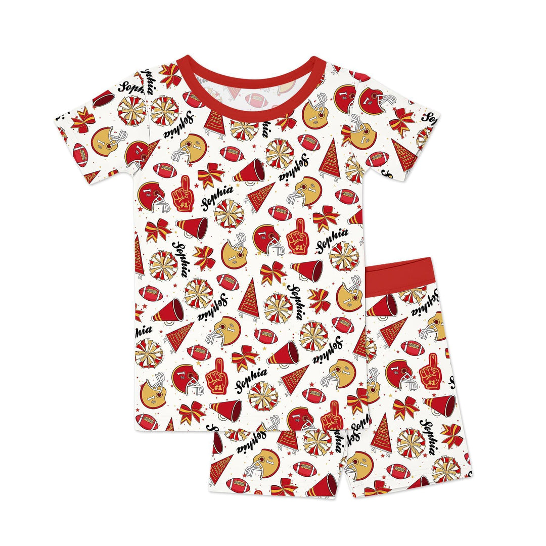Custom Name Football Cheerleader Bamboo Two Piece Short Sleeve Shorts Pajama Set