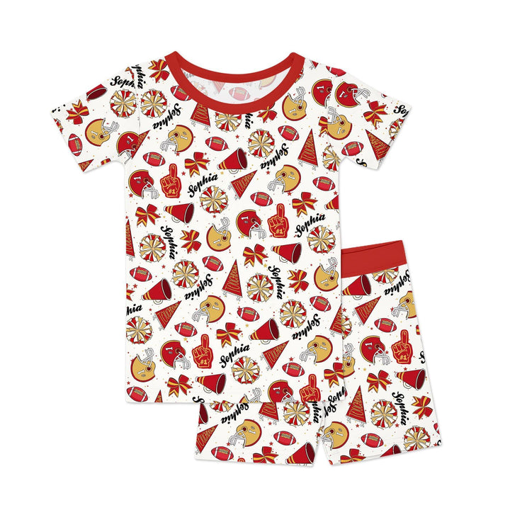 Custom Name Football Cheerleader Bamboo Two Piece Short Sleeve Shorts Pajama Set