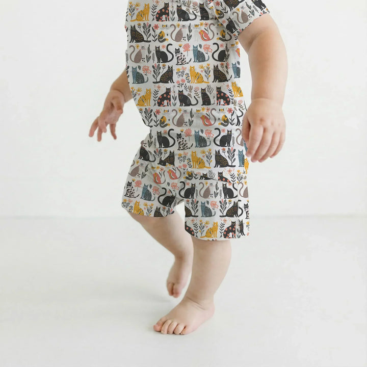 Botanical Cats Bamboo Two Piece Short Sleeve Shorts Pajama Set